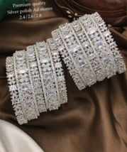 Bollywood Style Silver plated Kada CZ Bangles Bracelet Size Indian Jewel... - £140.97 GBP