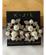 Kenneth Jay Lane KJL Gold Tone Crystals Clip On Flower White Faux Pearl ... - $64.35