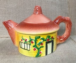 Vintage Yellow Brick Cottage w Floral Vine Teapot Cottagecore AS IS READ - £10.85 GBP