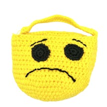 Handcrafted Crochet Bag Yellow Sad Face Halloween Trick or Treat Bag - £9.49 GBP