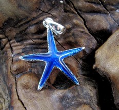 Solid 925 Sterling Silver &amp; Inlaid Blue Enamel Starfish Pendant by Peter Stone - £23.05 GBP