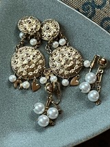 Lot of Goldtone Bar Link or Bumpy Round Medallion w Faux White Pearl  Bead Dangl - $18.52