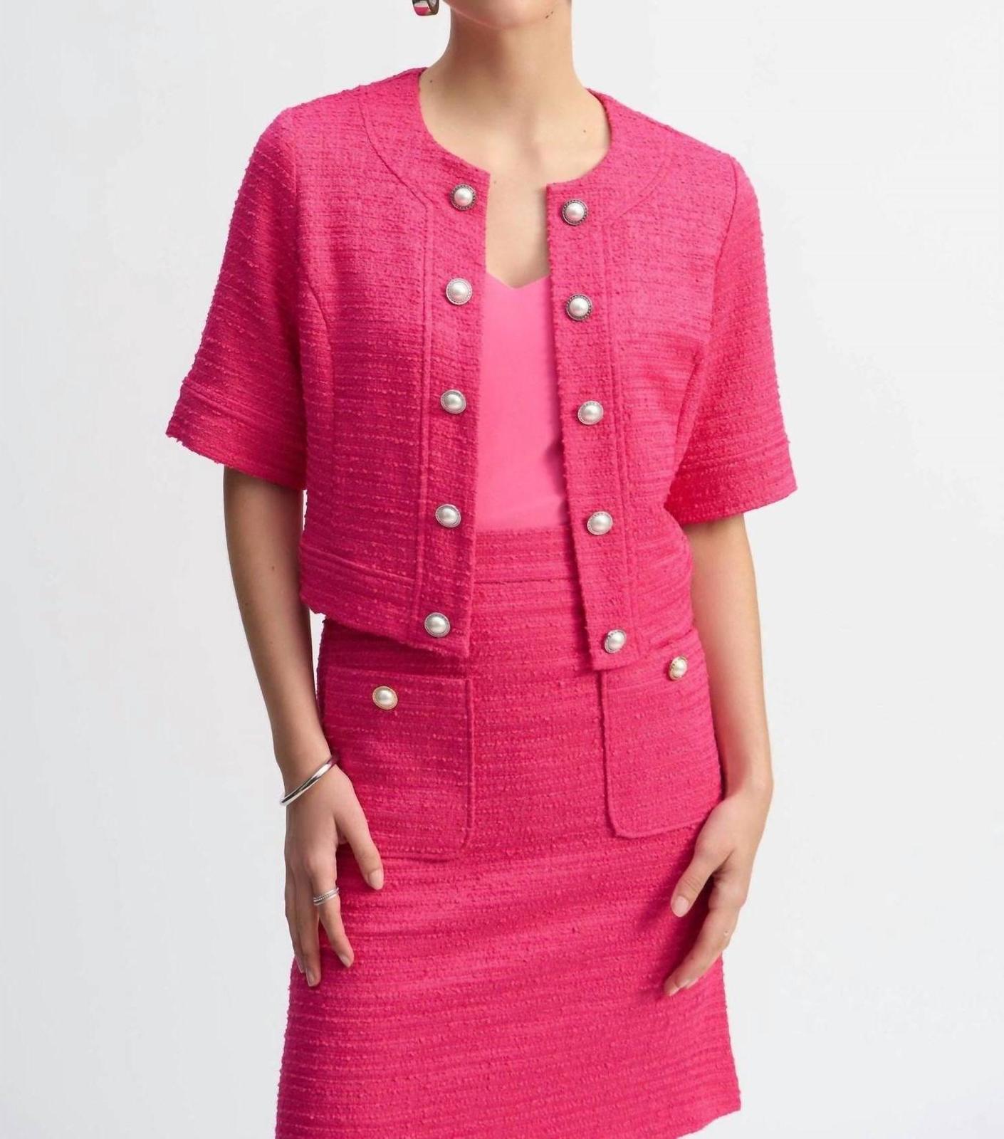Joseph Ribkoff Bouclé Cropped Jacket Pink - $149.00