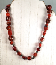 Vintage Red Cranberry Glass Beads with Silver Drangonfy Spacers Necklace 18&quot; Lon - £21.59 GBP
