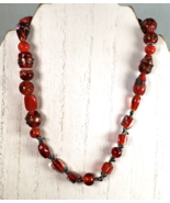 Vintage Red Cranberry Glass Beads with Silver Drangonfy Spacers Necklace... - €23,53 EUR