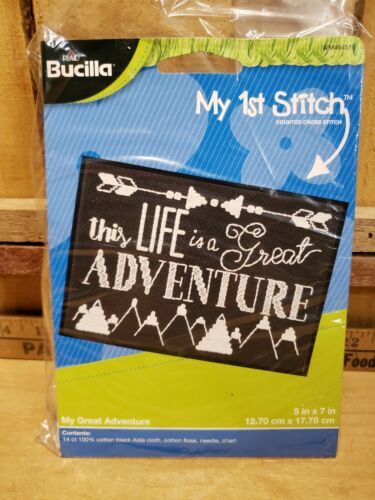 BUCILLA My First Stitch Counted Cross Stitch Kit-This Life Is A Great Adventure - £9.15 GBP