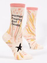 NEW~Womens BLUE Q Crew Socks  "MOTHER F**CKING GIRL POWER"  Sentiment   ... - $13.85