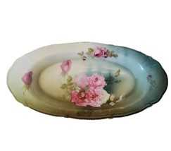 Bavaria Tirschenreuth pink roses Oval Porcelain Dish Platter signed - $39.00