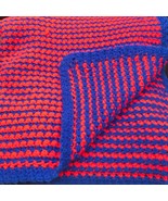 Vintage Crocheted Afghan Throw, Bright Red and Blue Houndstooth Pattern,... - £162.02 GBP