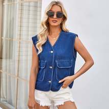 Washed collarless denim vest top - £10.40 GBP