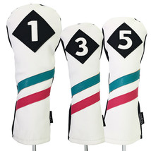 Majek Golf 1 3 5 Driver Woods Headcover White w/ Teal Pink Stripe Leather Style - £27.30 GBP