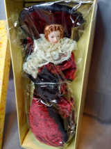 Victorian Tassel Doll Porcelain Burgundy Popular Creations 2004 W/ Stand 8&quot; NEW - £19.29 GBP