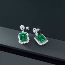 2Ct Emerald Cut Green Emerald &amp; Diamond Exclusive Earrings 14K White Gold Over - £64.58 GBP