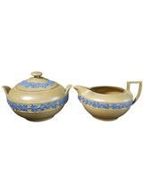 Wedgwood Blue on Brown Creamer and Sugar mid to Late 19th century - $259.88