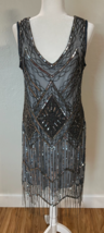 NWT Gatsbylady Renee Beaded 20s Flapper Silver Black Evening Gatsby Dres... - $175.00