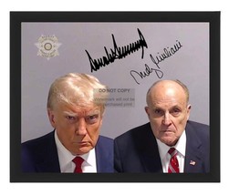 President Donald Trump &amp; Rudy Guiliani Mugshot Autograph 8X10 Framed Photograph - £15.71 GBP