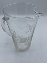Crystal Glass Pitcher Etched Flower Rose 8” Tall Glass Collectible - NICE! - $10.57