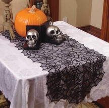 Haunted House Gothic Black Lace Spider Web Table Runner Halloween Decoration-80&quot; - £8.46 GBP