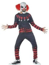 Boys Clown Creepy Red &amp; Black Shirt Pants Mask Halloween Costume-size 8/10 - £22.13 GBP