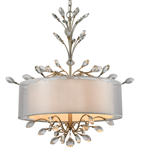 Horchow Style French Modern Branch Twig Crystal Chandelier Drum Pendant Silver - £698.72 GBP
