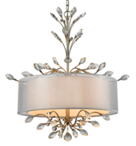 Horchow Style French Modern Branch Twig Crystal Chandelier Drum Pendant Silver - £702.63 GBP