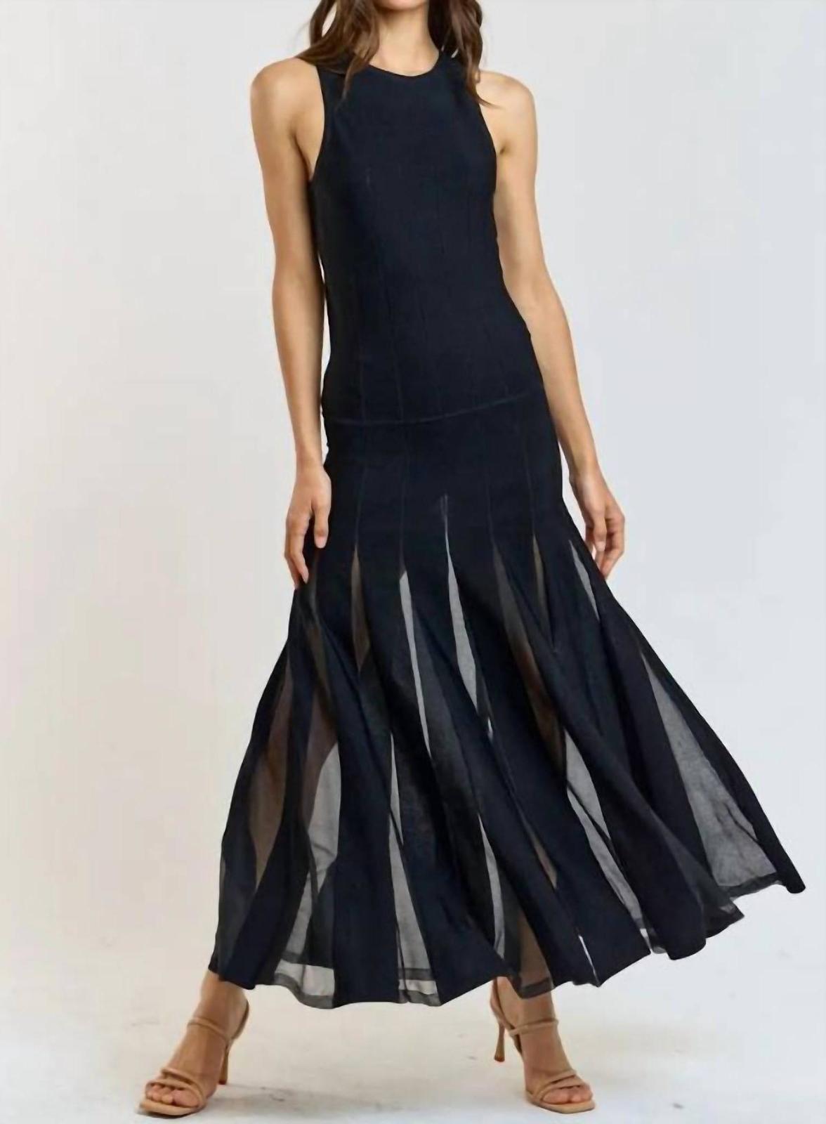 Mint Sheer Stripe Pleated Maxi Dress Black - $73.00