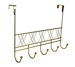 Over the Door Hook Rack Increase Closet and Storage Space Gold Iron 5 Hook - £17.04 GBP