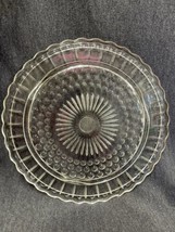 Vintage Footed Cake serving Plate Clear Glass Dots Federal Depression Starburst - £9.27 GBP