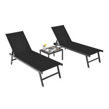 3 Pieces Patio Chaise Lounge Chair and Table Set for Poolside Yard-Black... - $248.41