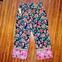 Thalia Sodi Pants Women Striped Wide Leg Zip Front Pockets Floral Size Large - £19.85 GBP