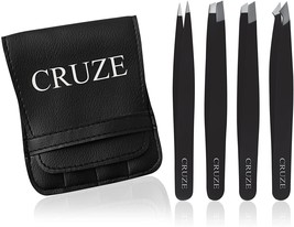 CRUZE Tweezers Set (4-Piece) – Precision Tweezers for Facial Hair Women and Men - £8.51 GBP