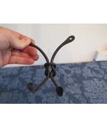 Vtg Hand Forged Blacksmith Wrought Iron Wall Coat Hook Double Arm Knotted - €17,16 EUR