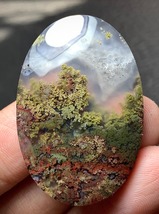 Scenic Moss Agate Oval Cabochon 39x26x5.8 mm - £63.03 GBP
