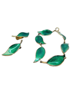 Vintage David Andersen Emerald Green Leaf Guilloche Enamel Bracelet and ... - £313.34 GBP