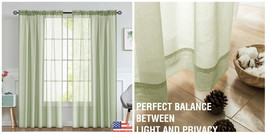 2PC Breathable Sheer Volie Solid Light Curtains Pocket - 55x63&quot; - Sage - P02 - $48.99