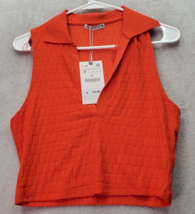 Zara Cropped Top Womens Size Medium Orange Knit Sleeveless Collared Casual - £11.94 GBP