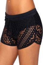 Black Hollow Out Lace Overlay Swim Short Bottom - $194.21 MXN