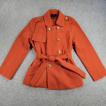 Sandro Sportswear Womens Coat Jacket Large Orange Wool Double Breasted Belted - £51.80 GBP