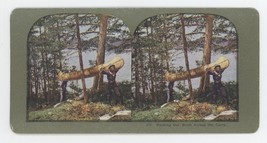 c1900&#39;s Colorized Stereoview Packing our Birch Across the Carry. Men With Canoe - £13.13 GBP