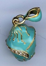 Russian Faux Egg Pendant of Blue-Green gold band w/elaberate design of crystals - £21.71 GBP