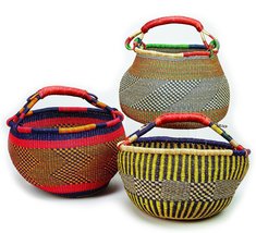 Basket Bolga Market Shopping Tote (Ghana) Straw w/ Leather Handle ONE of... - £35.67 GBP