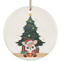 Funny Baby Deer Pine Tree Ornament Merry Christmas Gift Decor For Animal Lover - £11.76 GBP