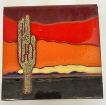 Ceramic Tile Coaster Trivet Art Trivet Hand Painted New Mexico Cactus 6&quot; - £23.42 GBP