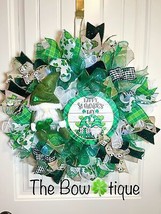 Handmade Happy St. Patrick’s Day Gnome Ribbon Prelit Wreath 22 ins LED W12 - £62.58 GBP
