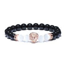 Natural Stone Obsidian Moonstone Beads Bracelet  Animal Head Lion -1x at... - $8.59