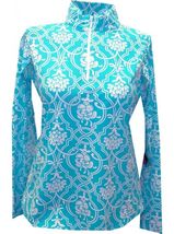 NWT Ladies IBKUL Turquoise & White Kira Long Sleeve Mock Golf Shirt - size XL image 2
