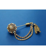 Victorian Revival Chatelaine Stick Pin Gold Tone Filigree Faux Pearl/Tur... - $73.51