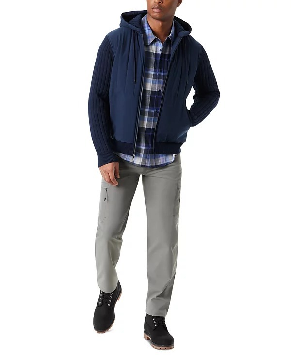 Bass Outdoor Sweater Jacket Mens Medium Navy Blaze Mixed Media Zip-Front Hooded Item image 5