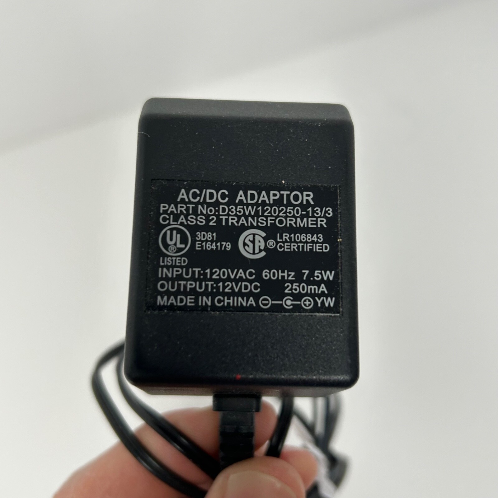 D35W120250-13/3 AC Adapter 12V 0.25A 120V 60Hz 7.5W Power Adapter Cable - $18.73
