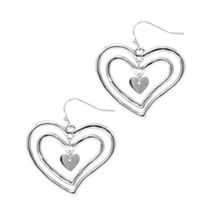 Triple Heart Dangle Earrings Sterling Silver - £9.76 GBP